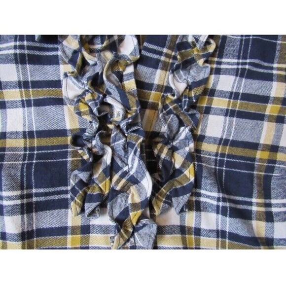 Cabi #4233 Seattle Blue Yellow Plaid Flannel Ruffle Front Shirt Blouse M Medium - Picture 3 of 5